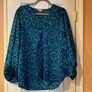 Blue and Green cheetah print blouse